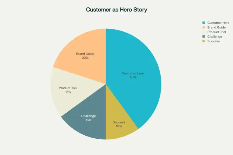 Customer Hero Story pie chart showing elements: Customer Hero, Brand Guide, Product Tool, Challenge, Success.
